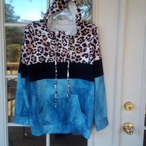 Leopard Black and Blue Hoodie - Med